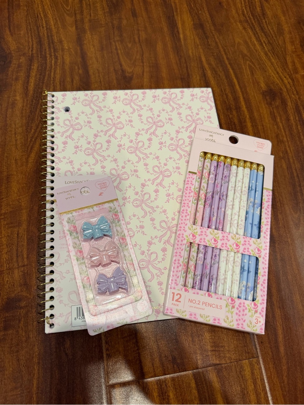 LoveShackFancy X Target notebook, Eraser,  & Pencil bundle
